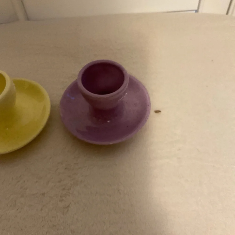 Williams Sonoma Yellow and Lavender Ceramic Egg Cups